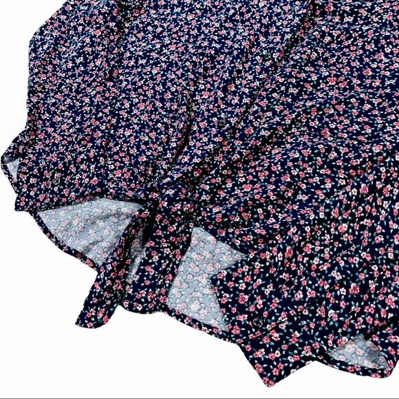 Rails size small long sleeve navy blue button down pink floral front knot shirt - Picture 8 of 16